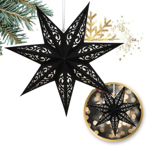 DUŻA GWIAZDA PAPIEROWA ŚWIĄTECZNA AŻUROWA welurowa czarna 60 cm WITRAŻ 3D WG17