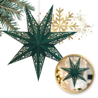 DUŻA GWIAZDA PAPIEROWA ŚWIĄTECZNA AŻUROWA welurowa zielona 35 cm WITRAŻ 3D WG05