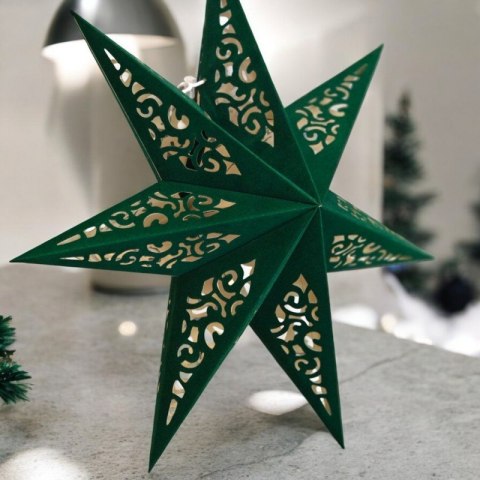 DUŻA GWIAZDA PAPIEROWA ŚWIĄTECZNA AŻUROWA welurowa zielona 45 cm WITRAŻ 3D WG10