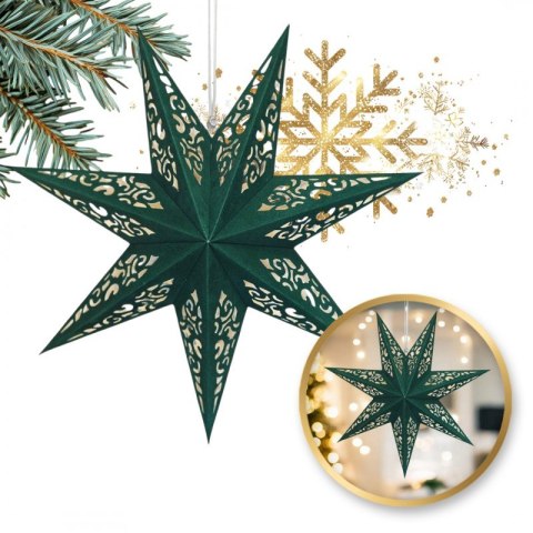 DUŻA GWIAZDA PAPIEROWA ŚWIĄTECZNA AŻUROWA welurowa zielona 60 cm WITRAŻ 3D WG14