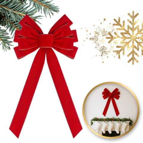 Duża czerwona kokarda ozdoba świąteczna na drzwi, choinkę 27 x 50 cm WOZ45