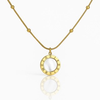 Dwustronny naszyjnik stal szlachetna pozłacana 14k złotem, czarna lub perłowa tarcza zegara NST2226