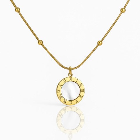 Dwustronny naszyjnik stal szlachetna pozłacana 14k złotem, czarna lub perłowa tarcza zegara NST2226