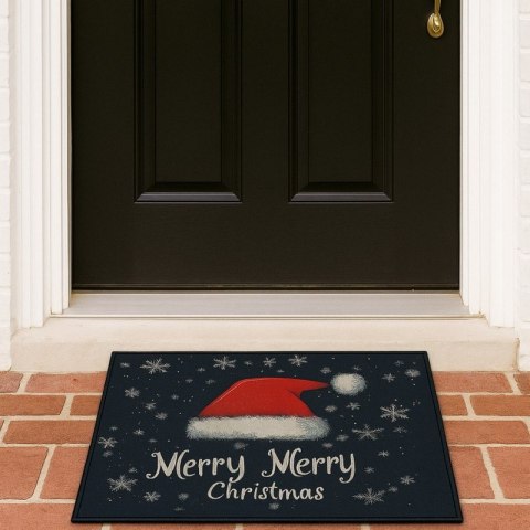 Dywanik wycieraczka świąteczna MERRY MERRY CHRISTMAS czarna 60x90cm DYW15