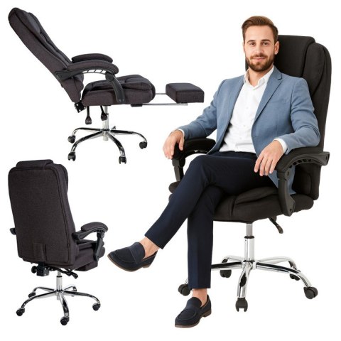 Fotel biurowy obrotowy BOSS z podnóżkiem - czarny MATERIAŁ KO22CZ-MAT