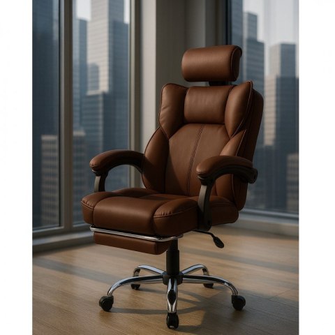 Fotel biurowy obrotowy Directo z podnóżkiem - Brązowy ciemny MATERIAŁ KO49BR