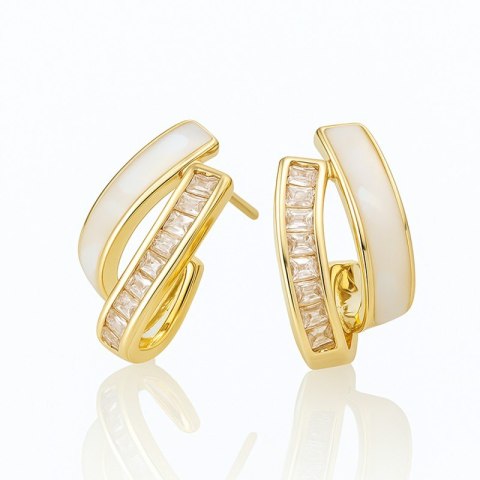 Kolczyki ze stali szlachetnej pozłacane 14k złotem, cyrkonie masa perłowa KST3514