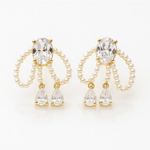 Kolczyki ze stali szlachetnej pozłacane 14k złotem, cyrkonie perły KST3474