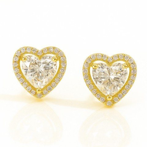 Kolczyki ze stali szlachetnej pozłacane 14k złotem, cyrkonie serca KST3483