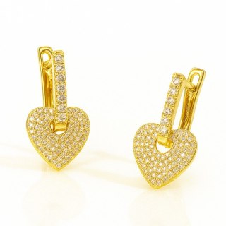 Kolczyki ze stali szlachetnej pozłacane 14k złotem, cyrkonie serca KST3495