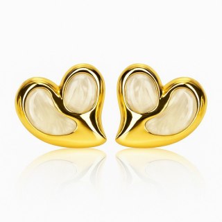 Kolczyki ze stali szlachetnej pozłacane 14k złotem, efektowne białe serca KST3481B