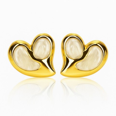 Kolczyki ze stali szlachetnej pozłacane 14k złotem, efektowne białe serca KST3481B