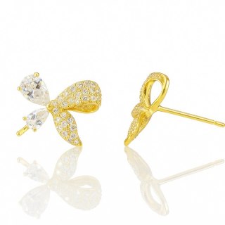 Kolczyki ze stali szlachetnej pozłacane 14k złotem, kokardka cyrkonie KST3494