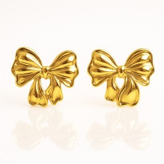 Kolczyki ze stali szlachetnej pozłacane 14k złotem, kokardki KST3476