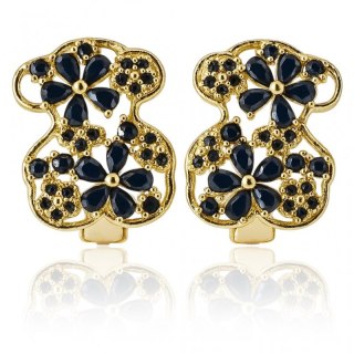 Kolczyki ze stali szlachetnej pozłacane 14k złotem, miś z czarną cyrkonią KST3535