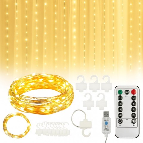 Kurtyna świetlna lampki LED 3x3m + uchwyty i programator CIEPŁY BIAŁY LAMP51