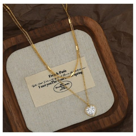 Naszyjnik serce stal szlachetna pozłacana 14k złotem, z cyrkoniami NST1629