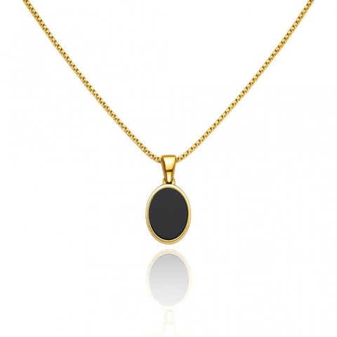 Naszyjnik stal szlachetna pozłacana 14k złotem, czarna elipsa NST2225