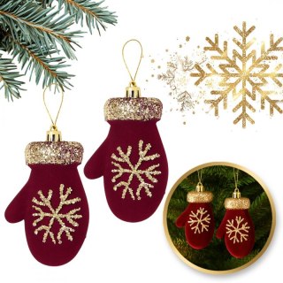 Ozdoba świąteczna bordowe rękawiczki welurowe 2szt WOZ60