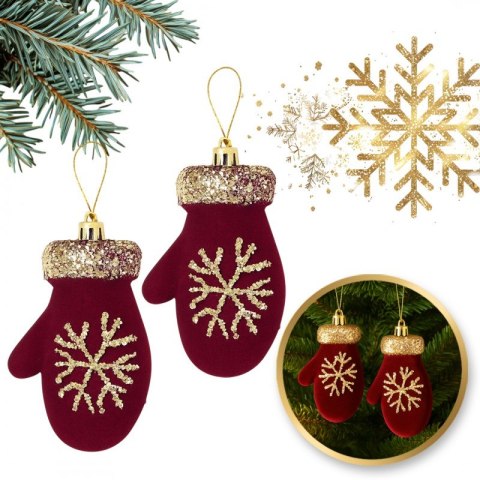 Ozdoba świąteczna bordowe rękawiczki welurowe 2szt WOZ60