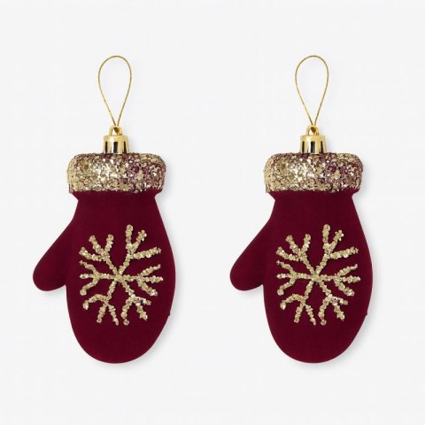 Ozdoba świąteczna bordowe rękawiczki welurowe 2szt WOZ60