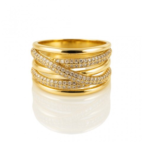 Pierścionek stal chirurgiczna platerowana złotem, z cyrkoniami PST973, Rozmiar pierścionków: US7 EU14