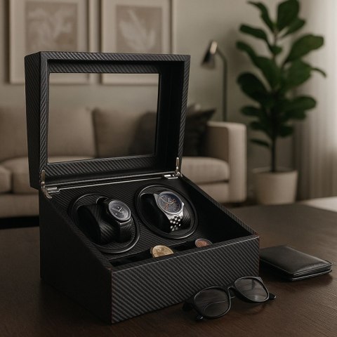 Rotomat na zegarek automatyczny, szkatułka gablotka Karbon czarny 31x24x18cm PD105