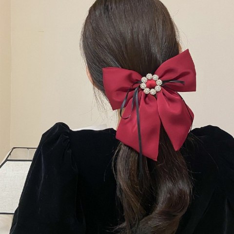 Spinka klamra do włosów Bordowa Kokarda z diamencikami XL SP441BOR