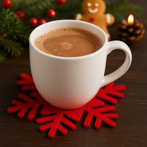 Świąteczna podkładka na stół pod kubek, na sztućce 15 cm ażurowa ŚNIEŻYNKA - zestaw 12 szt. MP54