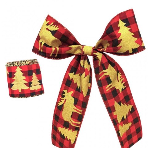 Taśma świąteczna na kokardę, wstążka na prezent Boże Narodzenie 5cm x 5m KSN86