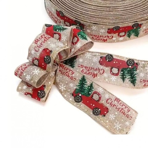 Taśma świąteczna na kokardę, wstążka na prezent Bożonarodzeniowa 5cm x 2m KSN132