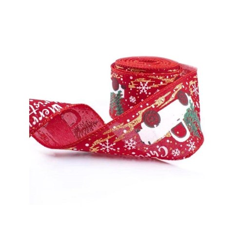 Taśma świąteczna na kokardę, wstążka na prezent Bożonarodzeniowa 5cm x 2m KSN133