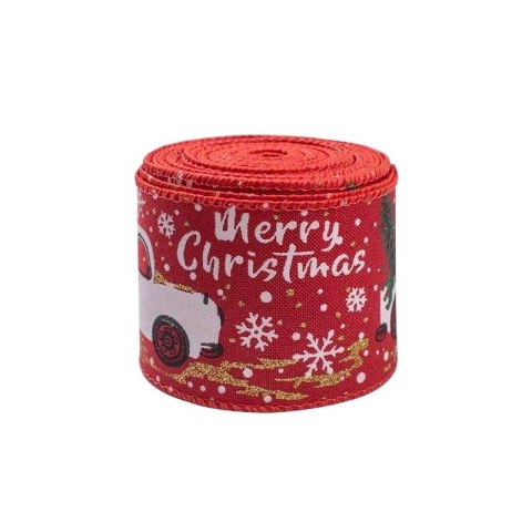 Taśma świąteczna na kokardę, wstążka na prezent Bożonarodzeniowa 5cm x 2m KSN133