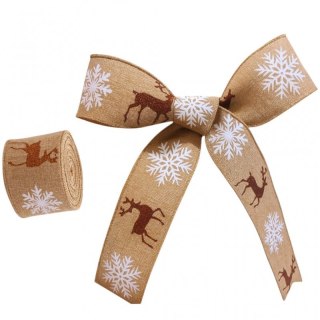 Taśma świąteczna na kokardę, wstążka na prezent Bożonarodzeniowa 5cm x 2m KSN134