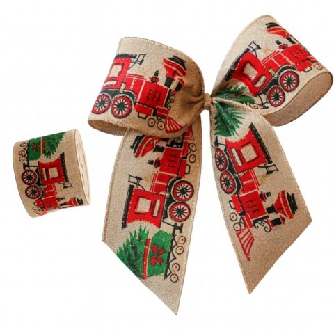 Taśma świąteczna na kokardę, wstążka na prezent Bożonarodzeniowa 6,3cm x 2m KSN138