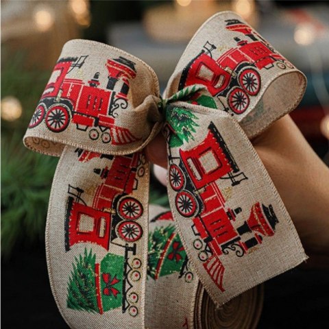 Taśma świąteczna na kokardę, wstążka na prezent Bożonarodzeniowa 6,3cm x 2m KSN138