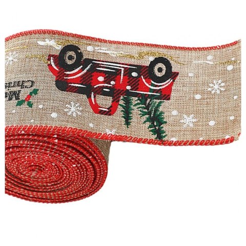 Taśma świąteczna na kokardę, wstążka na prezent Bożonarodzeniowa 6,3cm x 2m KSN139