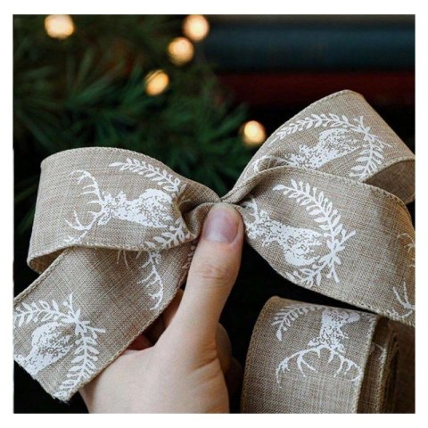 Taśma świąteczna na kokardę, wstążka na prezent Bożonarodzeniowa Beżowa 5cm x 2m KSN128