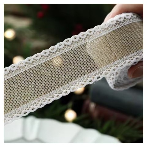 Taśma świąteczna na kokardę, wstążka na prezent Bożonarodzeniowa Beżowa 5cm x 2m KSN129