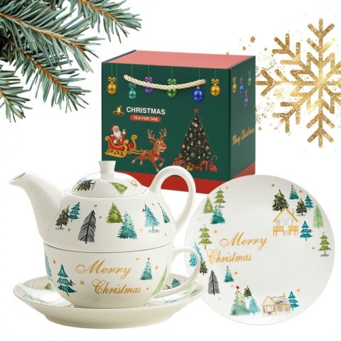 ZESTAW ŚWIĄTECZNY - dzbanek z filiżanką i talerzykiem w ozdobnym pudełku KB27