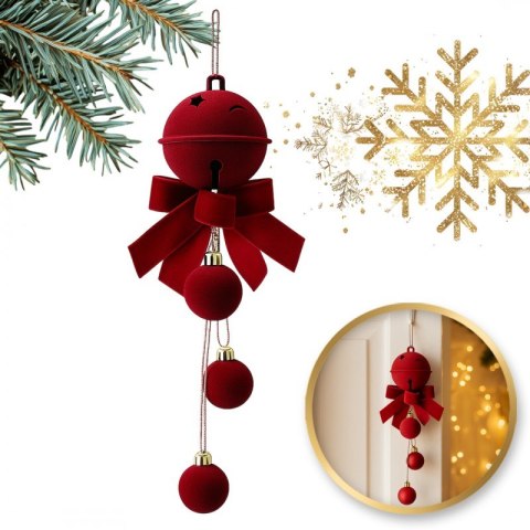Zawieszka na choinkę, dzwoneczek z kokardą i bombkami, 1 sztuka 34cm WOZ49