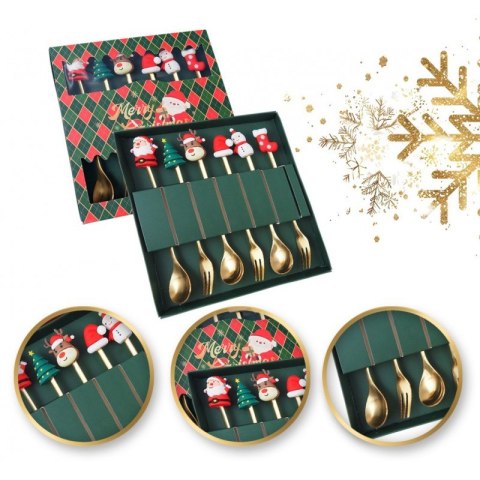 Zestaw łyżeczek ze świątecznymi figurkami, 6szt w pudełku, złote 16,8 x 2,9cm LYZ6
