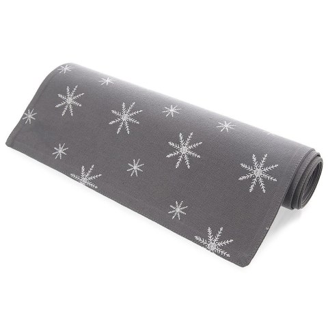 Bieżnik na Stół Bawełniany Świąteczny ORION 130 x 32 cm Płatek Szary