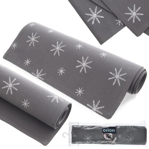Bieżnik na Stół Bawełniany Świąteczny ORION 130 x 32 cm Płatek Szary