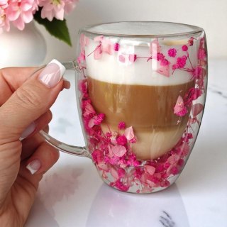 Szklanka termiczna z kwiatami w środku, gipsówka hortensje róż 300 ml 1szt SZK149