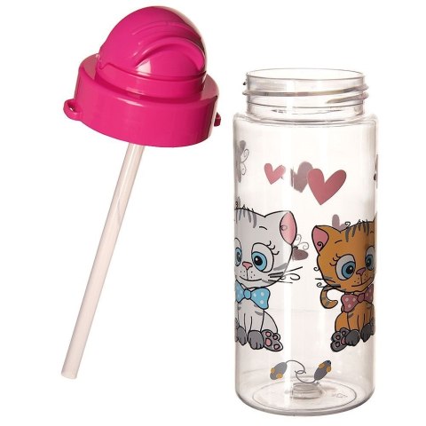 Butelka Bidon dla Dziecka Dziecięca Tritan Kotek ze Słomką ORION 490 ml