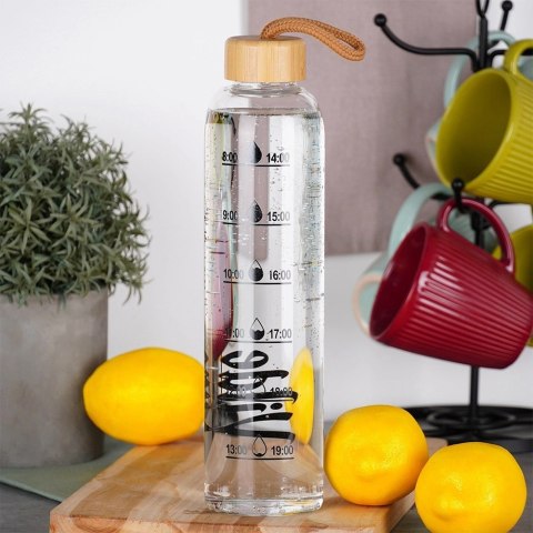 Butelka na Wodę VILDE 1 L Szklana Bambusowa Zakrętka Miarka