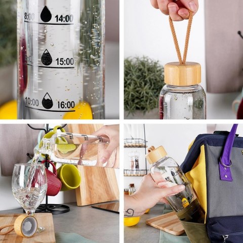 Butelka na Wodę VILDE 1 L Szklana Bambusowa Zakrętka Miarka