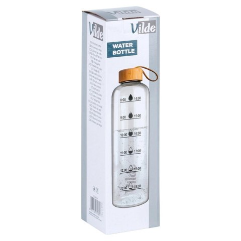 Butelka na Wodę VILDE 1 L Szklana Bambusowa Zakrętka Miarka