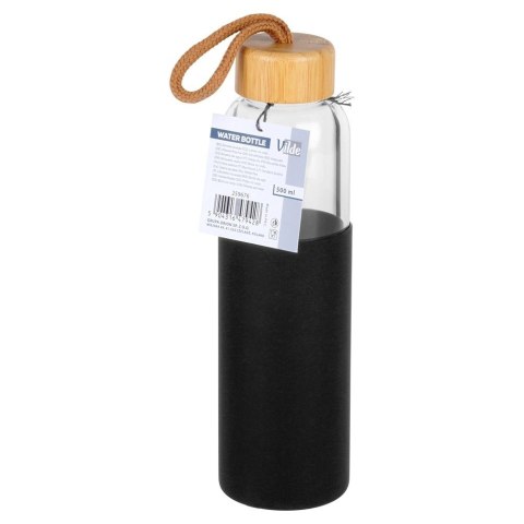 Butelka na Wodę VILDE Szklana 500 ml Silikonowy Pokrowiec Czarny